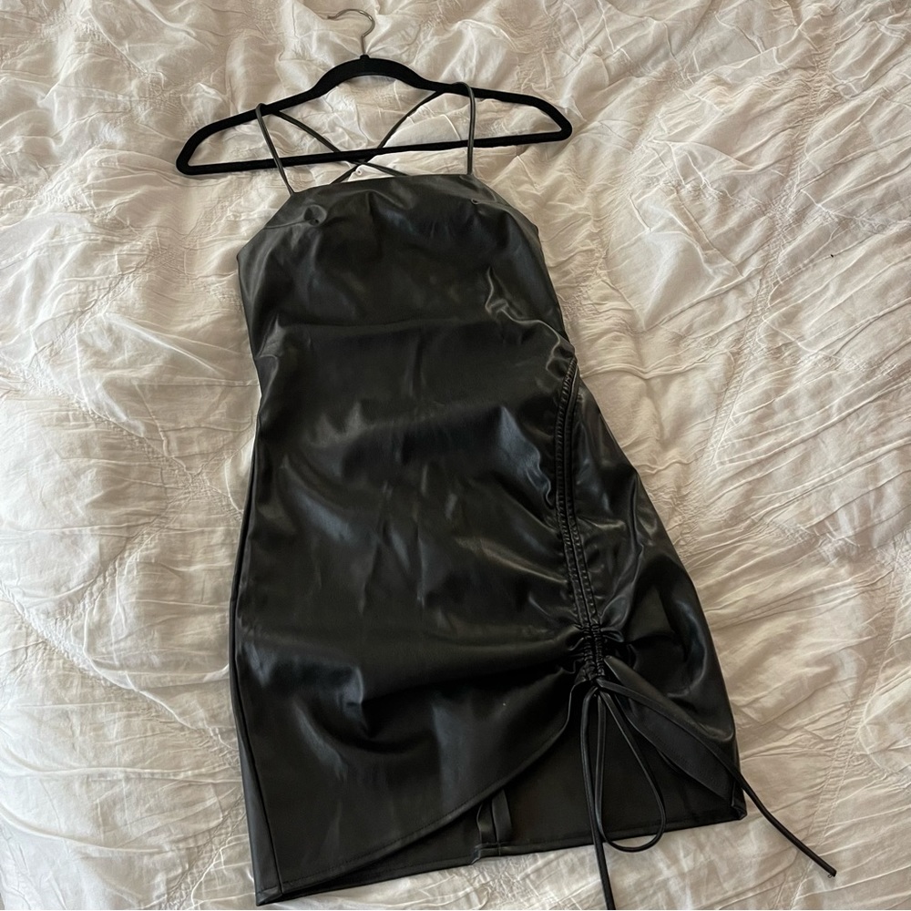 NORDSTROM Faux Leather Black Mini Bodycon Dress